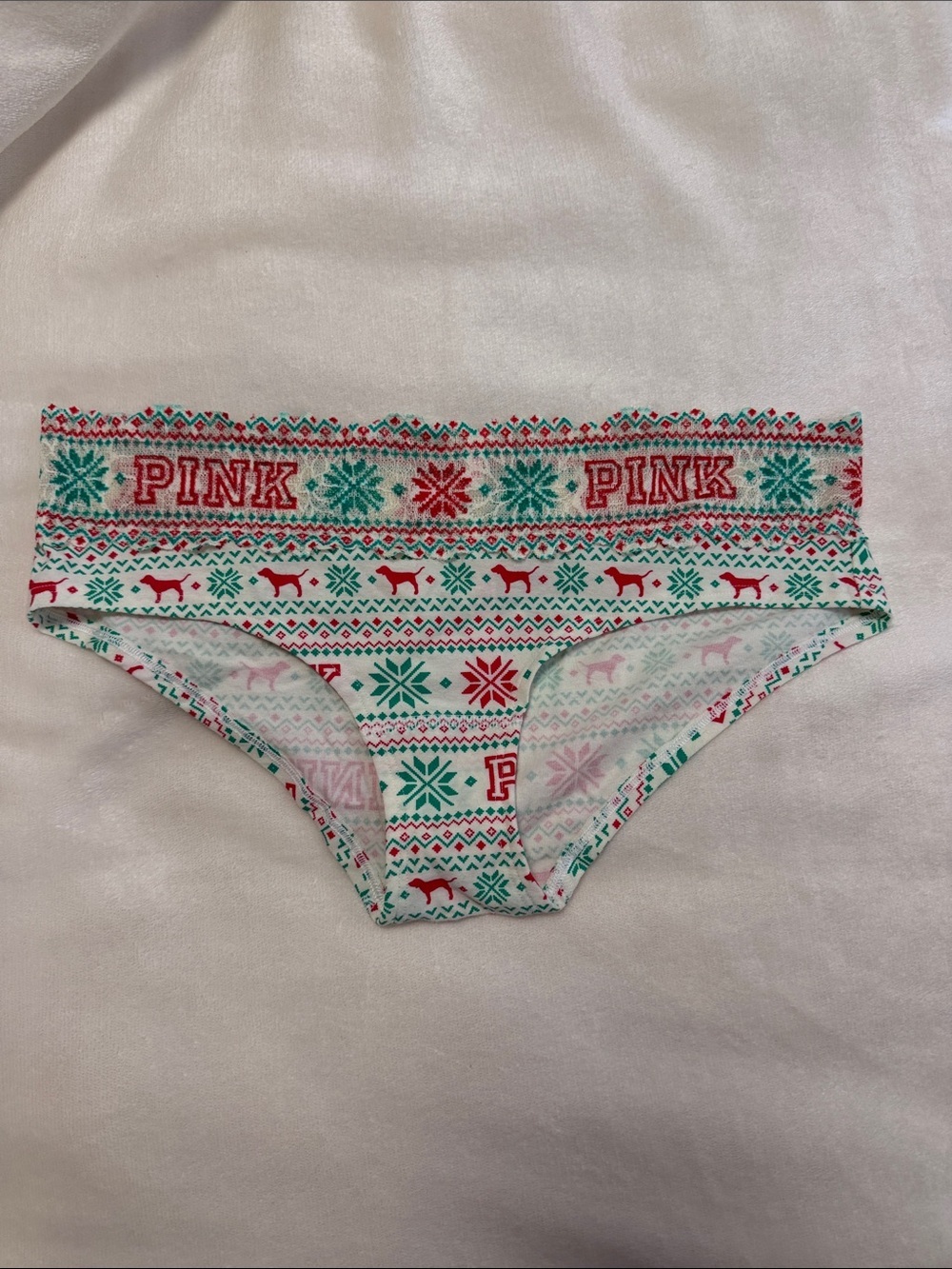 PINK Victoria's Secret Red & Green Holiday Hipster Panty